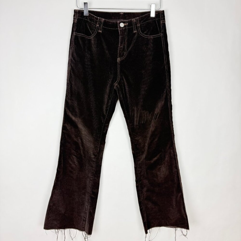 UNIF Corduroy Pants Women's Size 28 Dark Brown Straight Leg Crop Fit Raw Hem